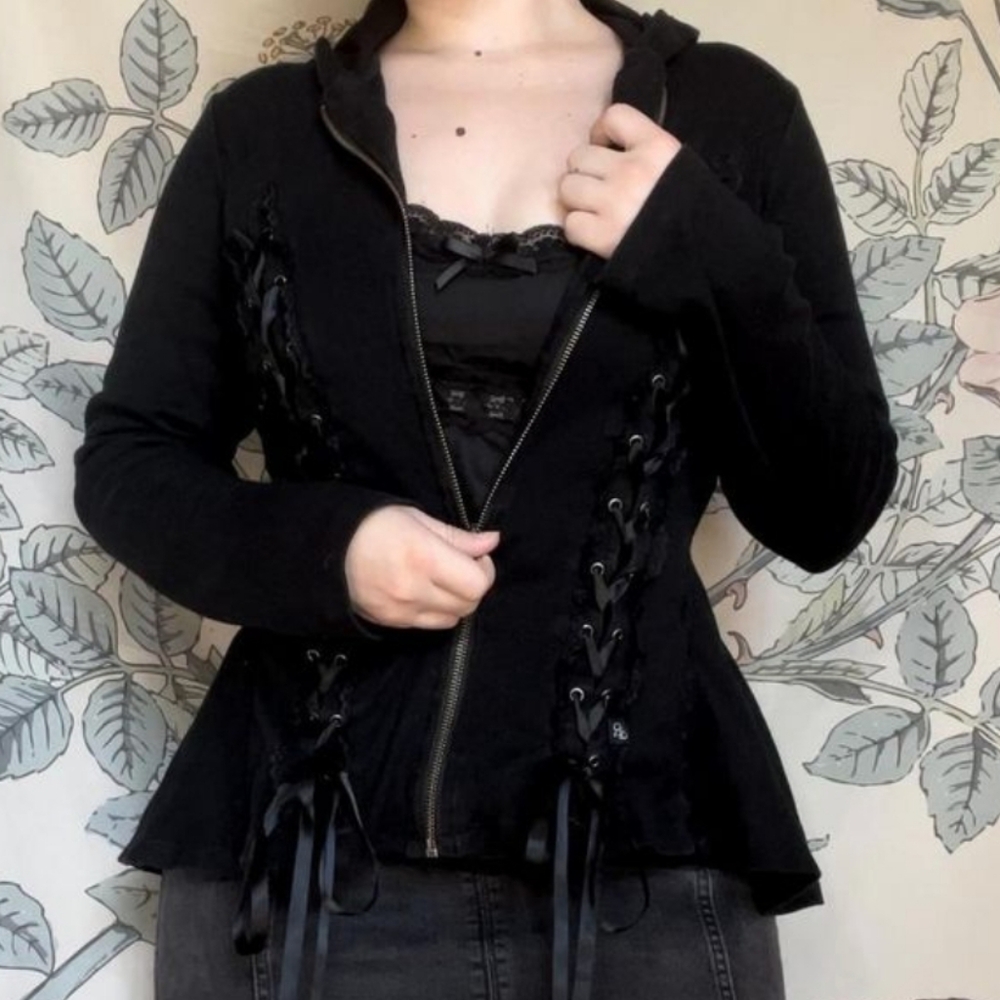 Royal Bones Tripp NYC Corset Lace Up Black Steampunk Hoodie Size XS - Picture 3 of 16